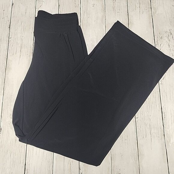 Iman Black Wide Leg Mid Rise Pull On Elastic Waistband Jersey Knit Pants Small - Picture 2 of 11